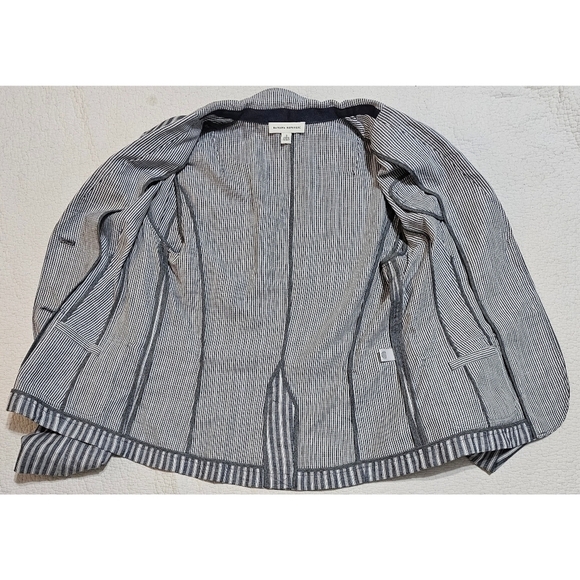 Banana Republic Light-Weight Cotton Striped Belted Blazer Blue/White. Size 12. - Picture 3 of 11